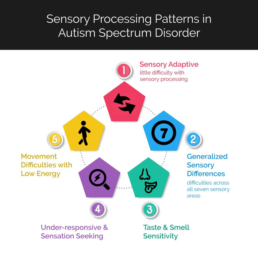 Graphic representing sensory processing patterns in Autism Spectrum Disorder