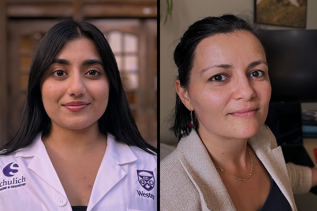 Preetama Badyal, MSc, left, and Oana Birceanu, MSc, PhD