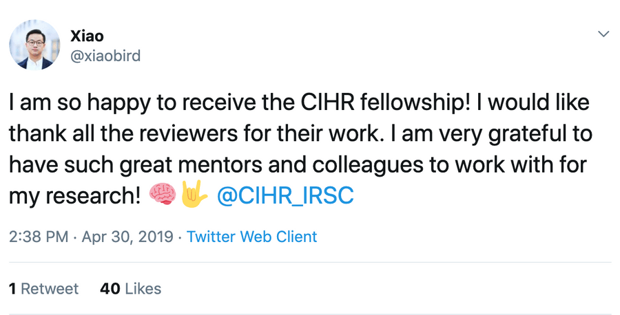 Yiming Xiao's CIHR Tweet