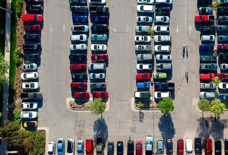Parking lot with parked cars